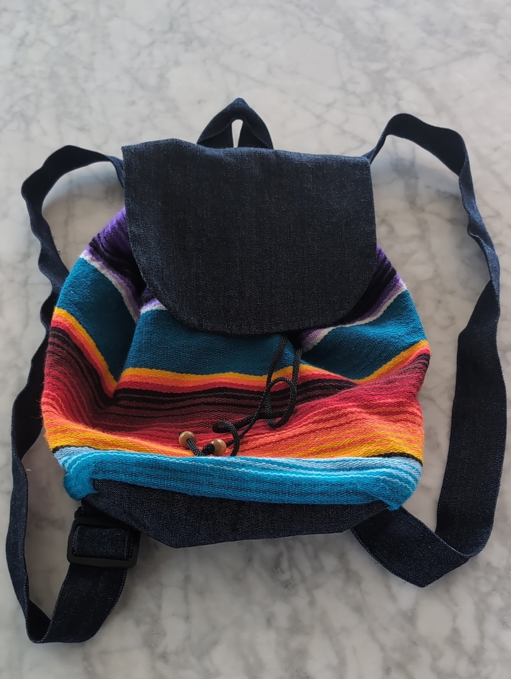 Colorful Striped Mini  Backpack - Blue, Teal, Pink, Orange, Yellow